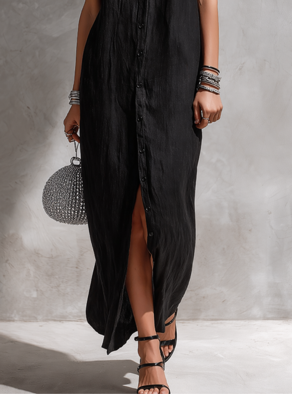 Minimalist Sleeveless Button dress with slit