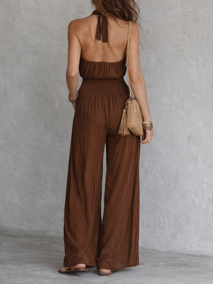 Boho Halter neck Sleeveless Wide-leg Jumpsuit