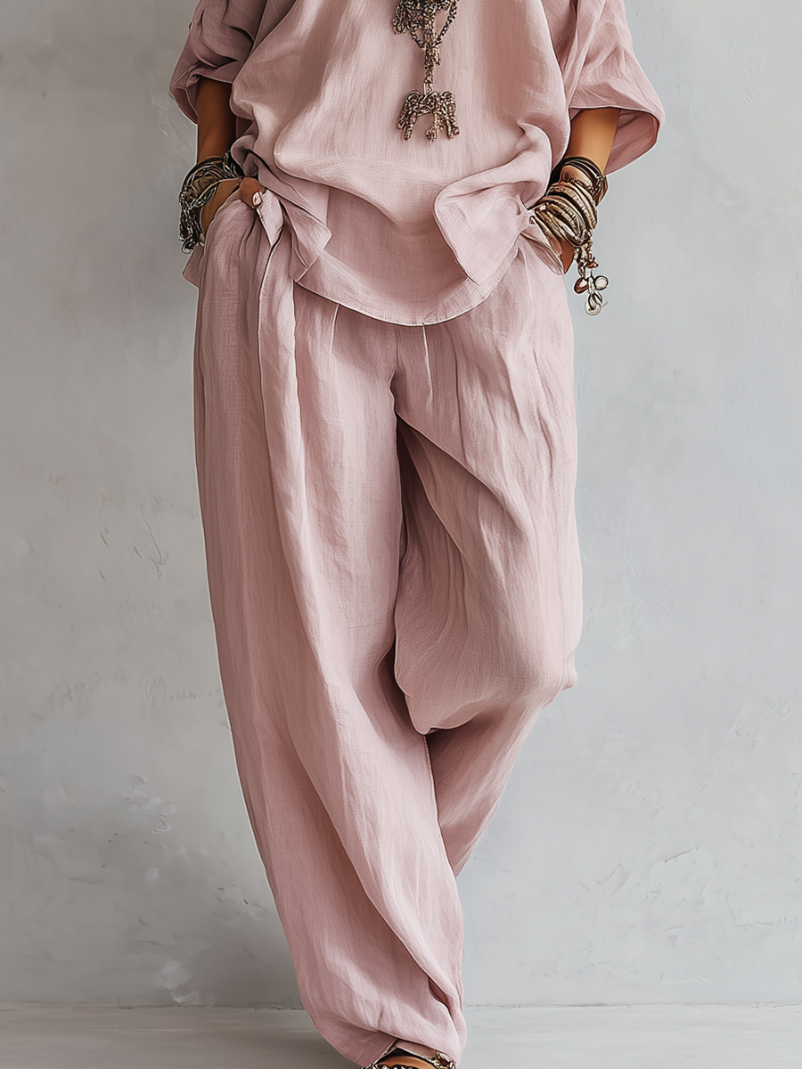 Casual Light pink Wide Trousers Set