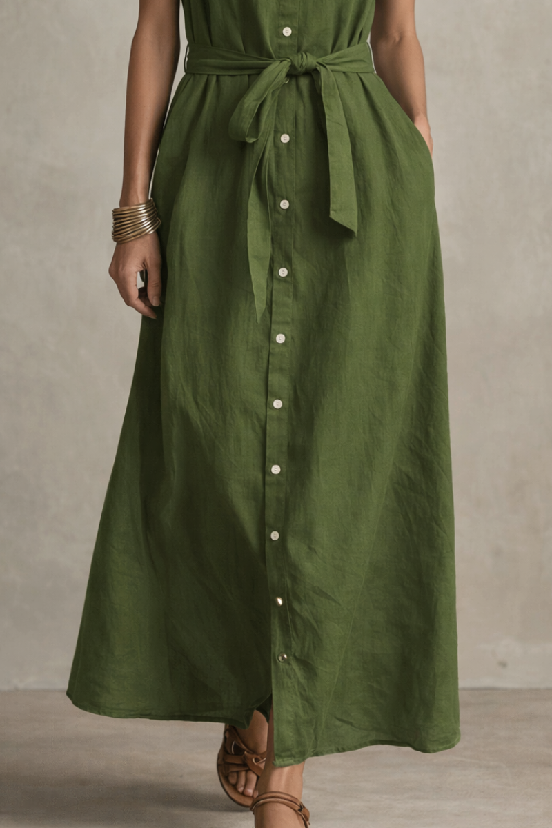 OLIVE | Effortless Olive Boho Maxi Shirt Dress