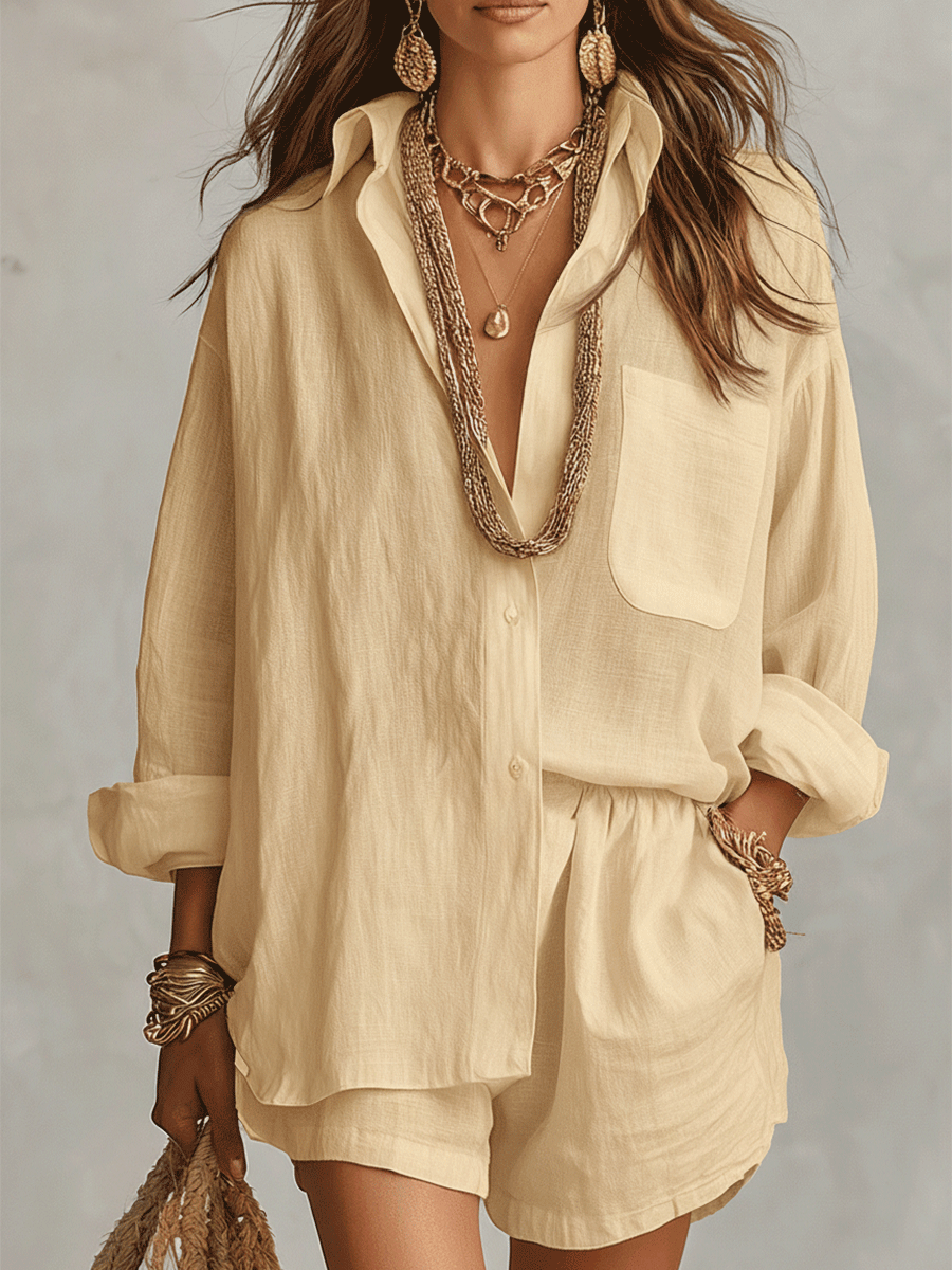 JUNIPER | Bohemian Oversized Shirt with Easy Shorts Set