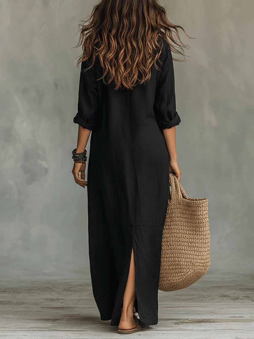 Soline™ | Relaxed-fit Green Maxi Dress with buttons