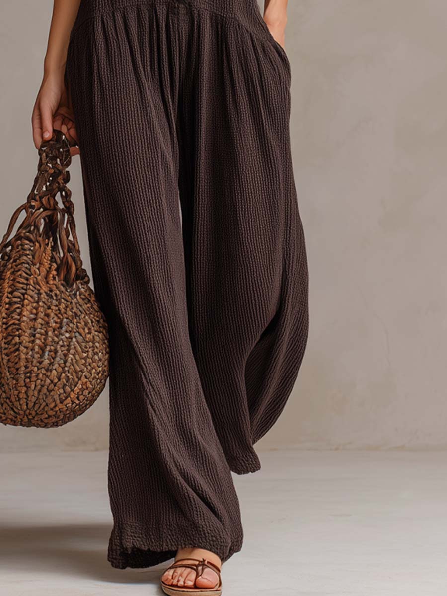 Retro Ruched Neck Knitted Jumpsuit