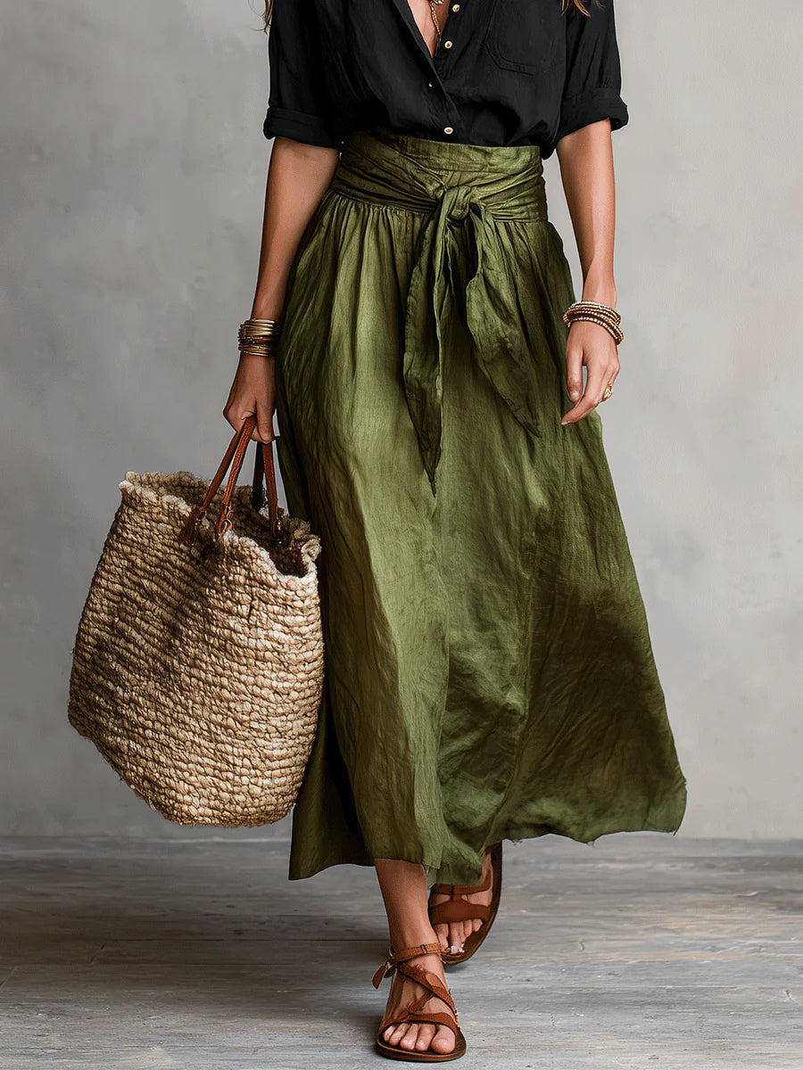 ROSALIE | Black Shirt and Olive Midi Skirt Two-piece Set