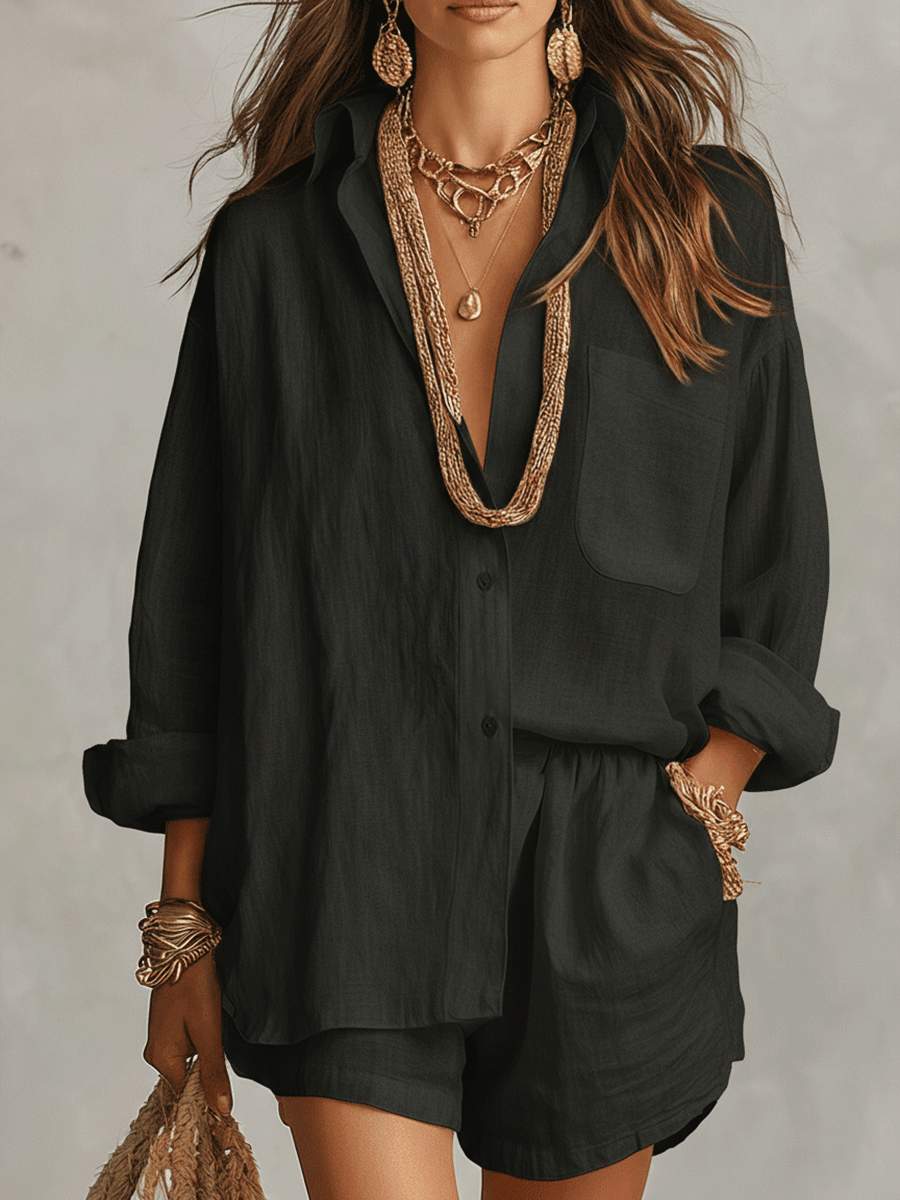 JUNIPER | Bohemian Oversized Shirt with Easy Shorts Set
