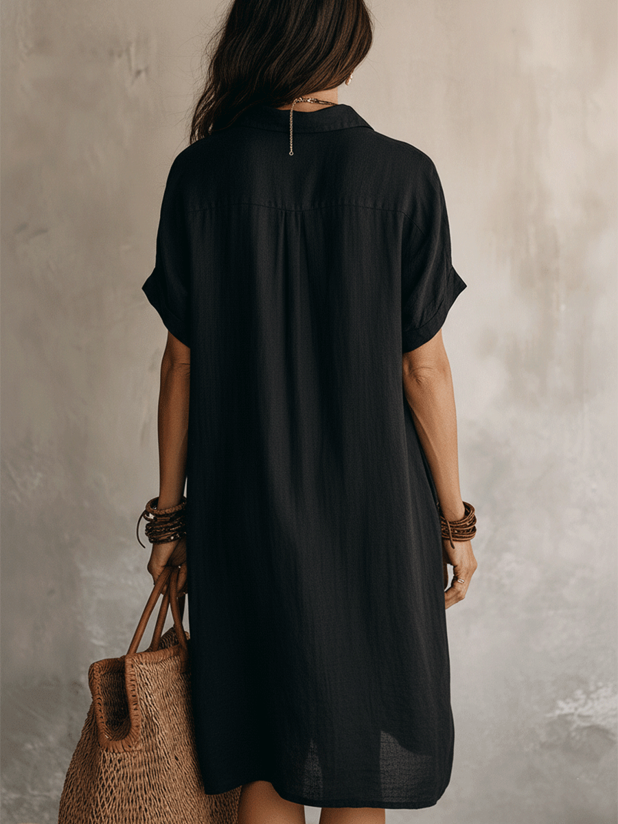 BLAKE | Modern Boho Effortless Black Relaxed Midi Dress