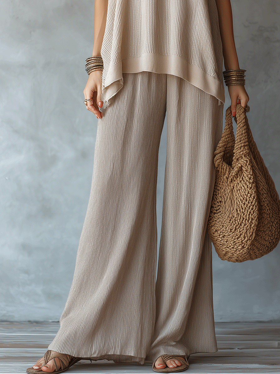 Effortless Boho Sleeveless Texture Top & Wide Trousers Set