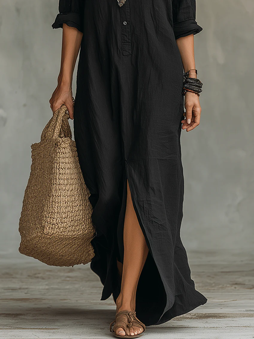 Soline™ | Relaxed-fit Green Maxi Dress with buttons