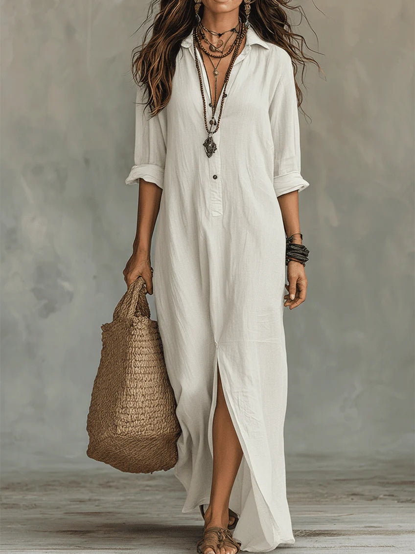 Soline™ | Relaxed-fit Green Maxi Dress with buttons