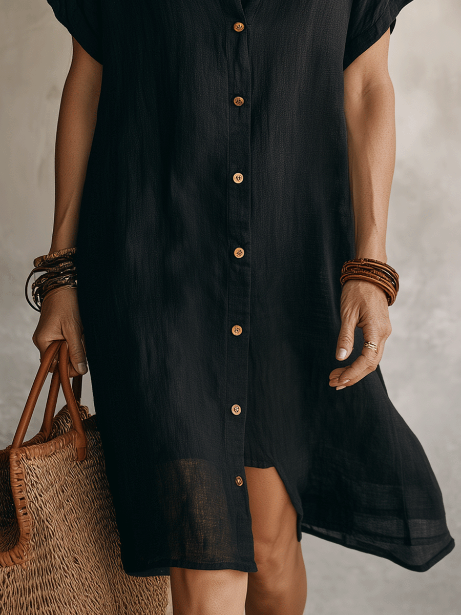 BLAKE | Modern Boho Effortless Black Relaxed Midi Dress