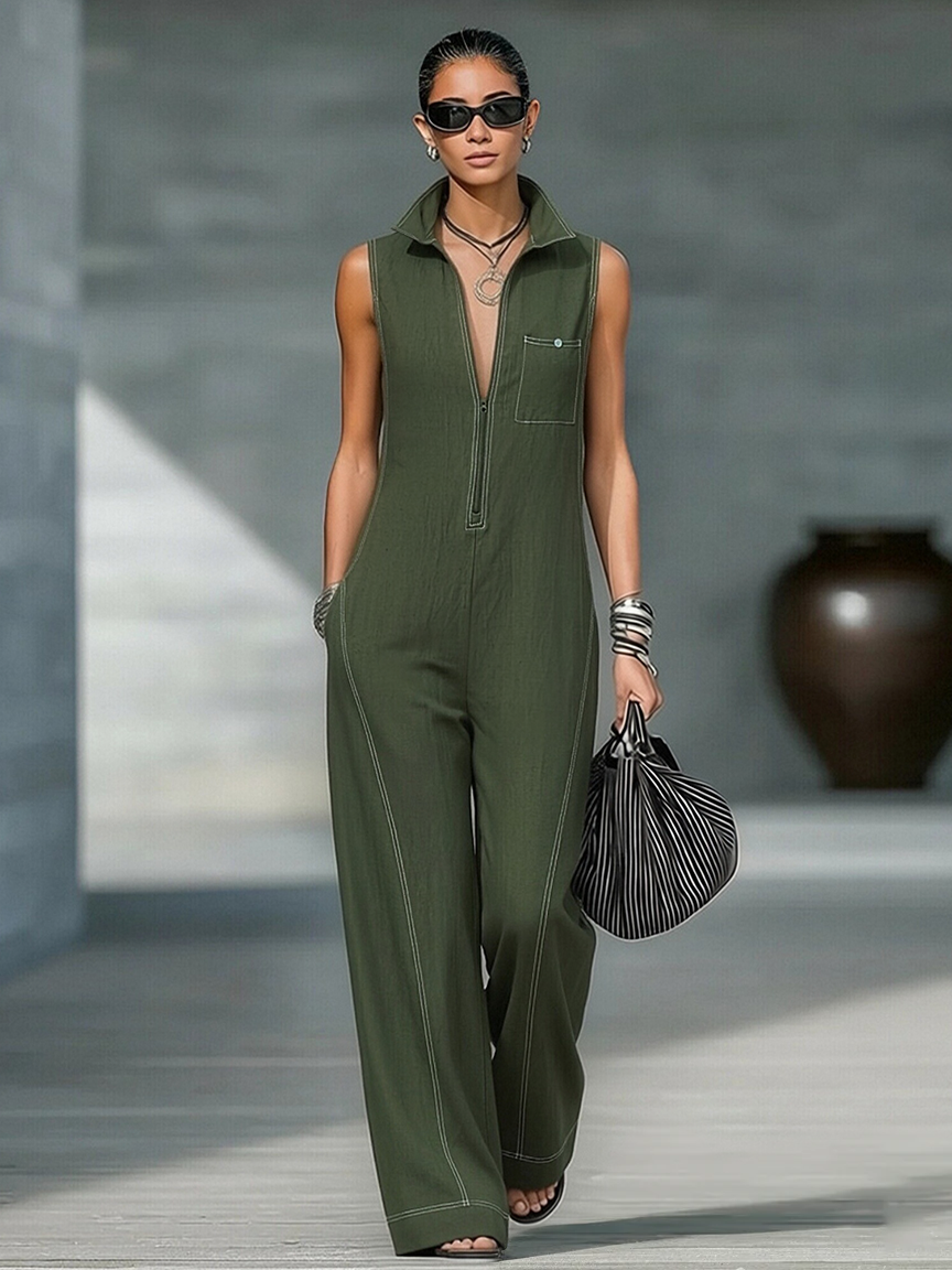 NELA | Relaxed Sleeveless Long Wide Jumpsuit