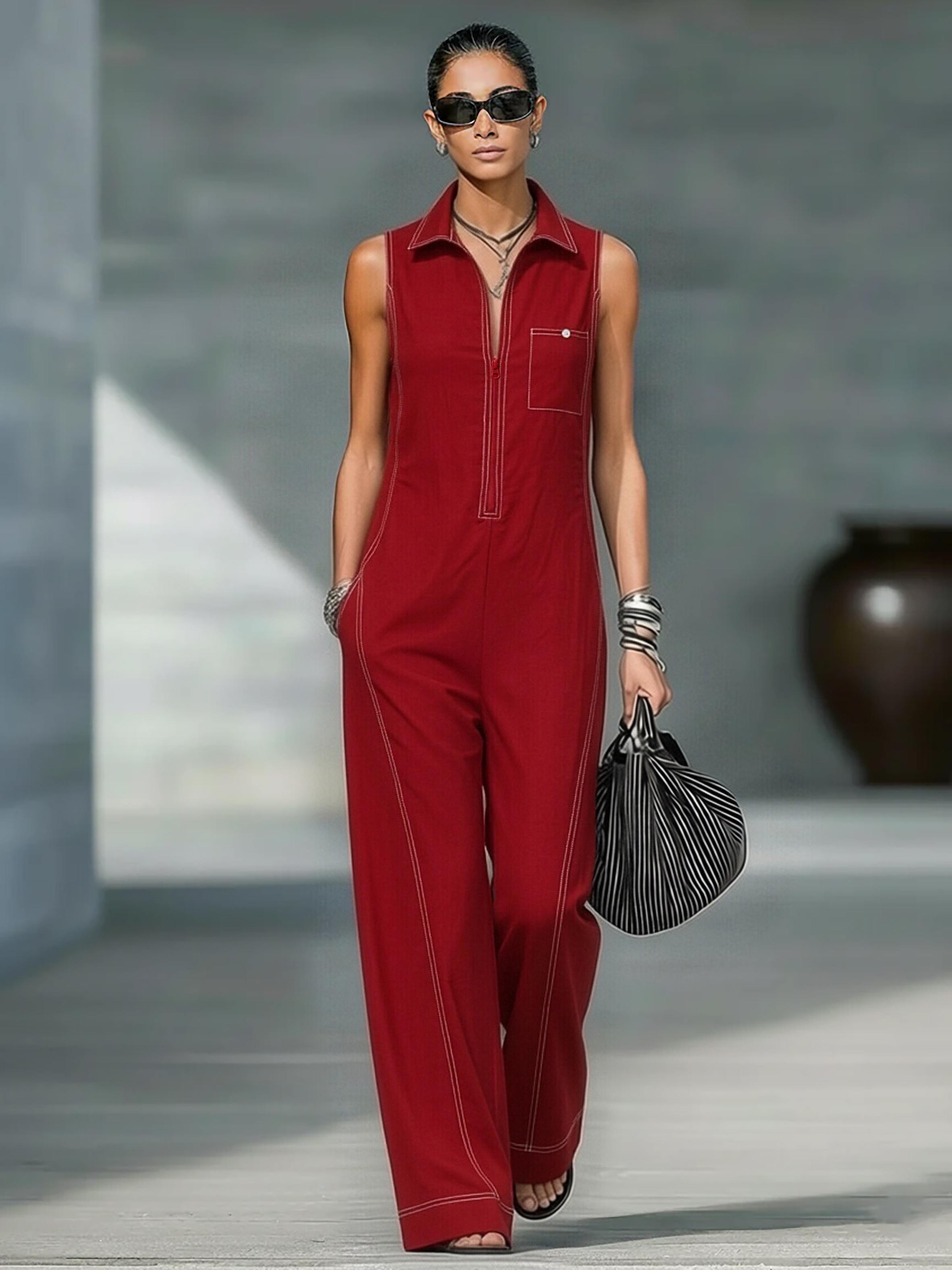 NELA | Relaxed Sleeveless Long Wide Jumpsuit
