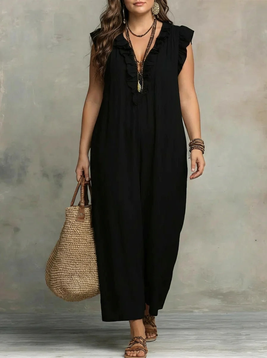 Sienna | Boho Ruffle Maxi Dress - Plus size model
