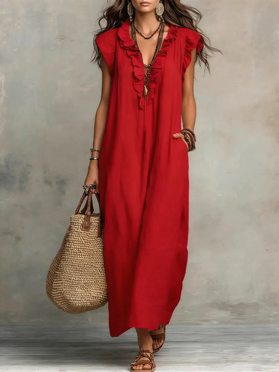Women's Solid Color Ruffled Art Casual Fashion Cozy Dress