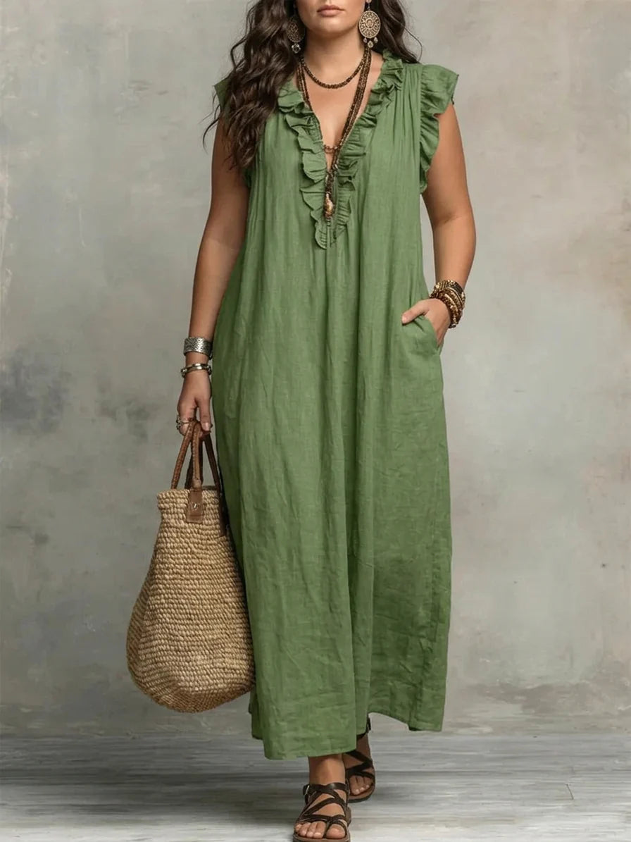 Sienna | Boho Ruffle Maxi Dress - Plus size model