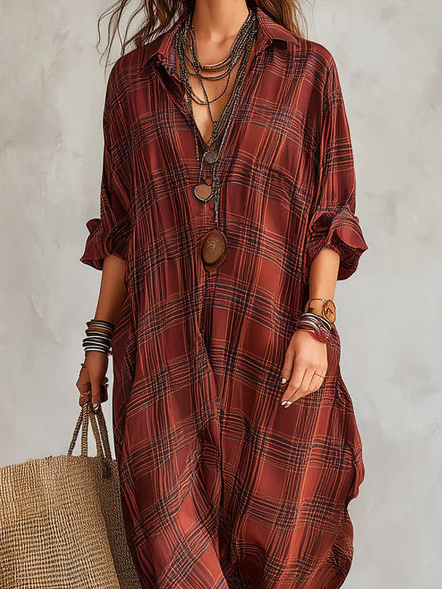 Women's Plaid Pattern Art Stylish Maxi Dress