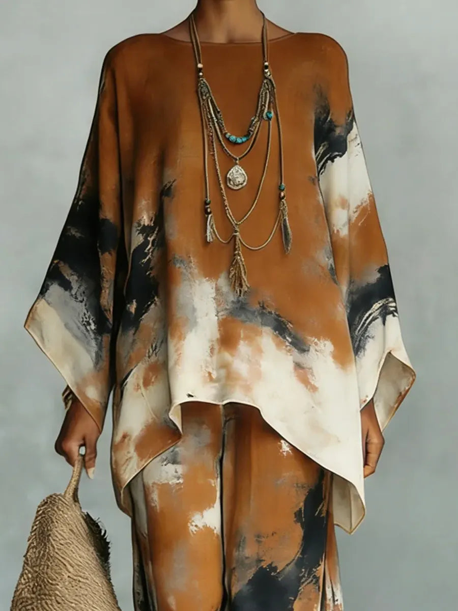 Women's Vintage Art Comfortable Loose Wide-leg Pants Two-piece Set