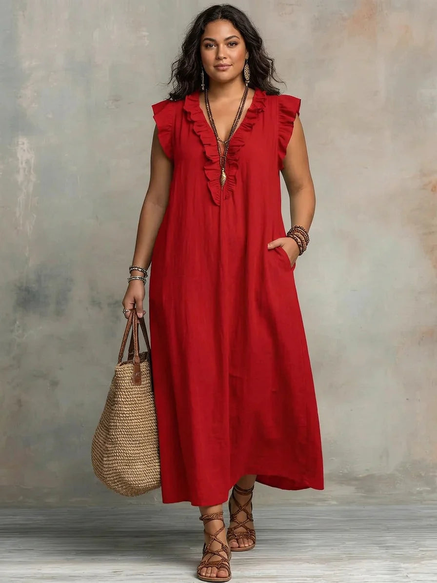 Sienna | Boho Ruffle Maxi Dress - Plus size model