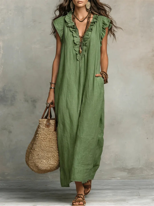 Women's Solid Color Ruffled Art Casual Fashion Cozy Dress
