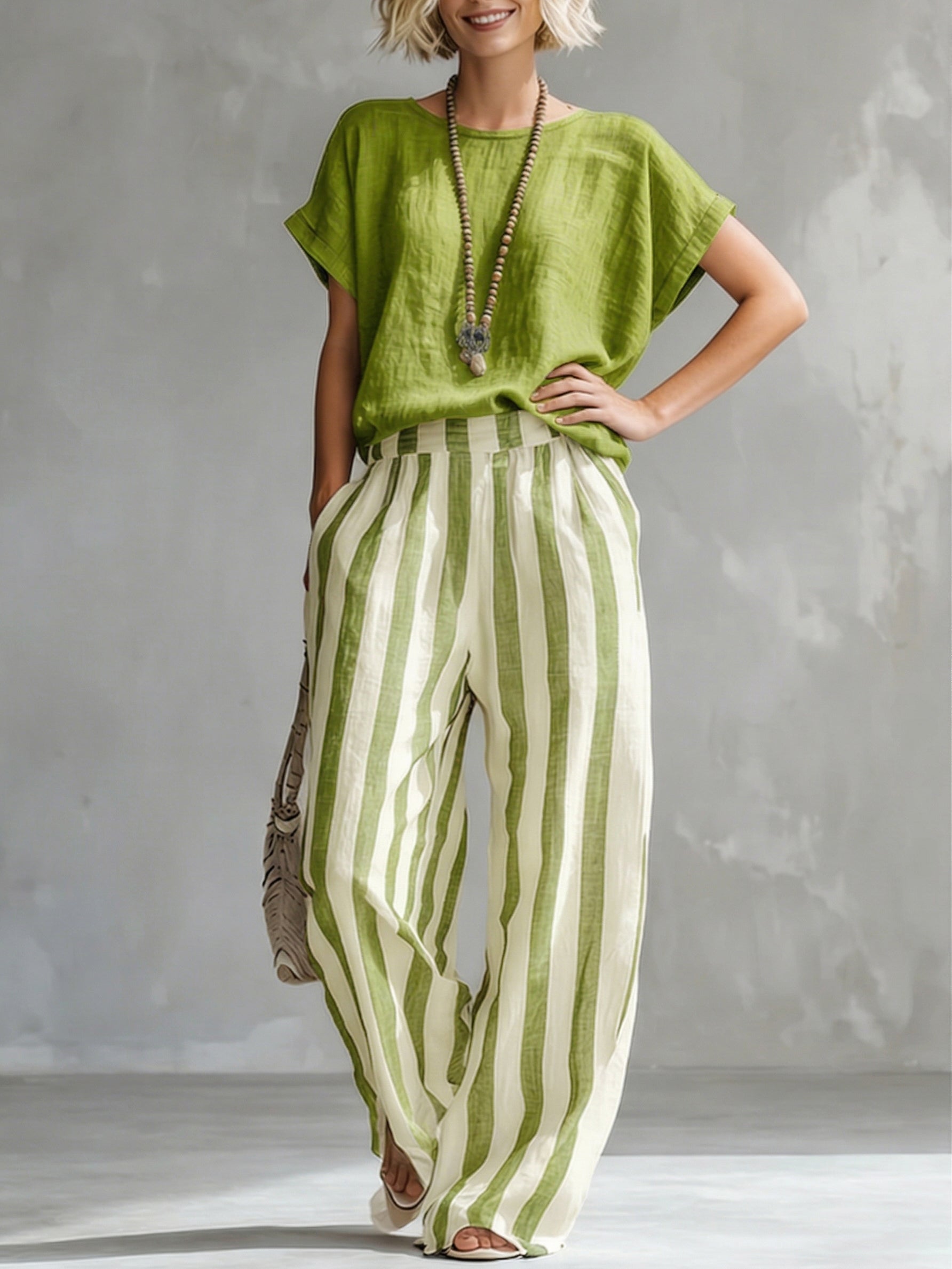 Cozy Loose-fit Striped Two-piece Set