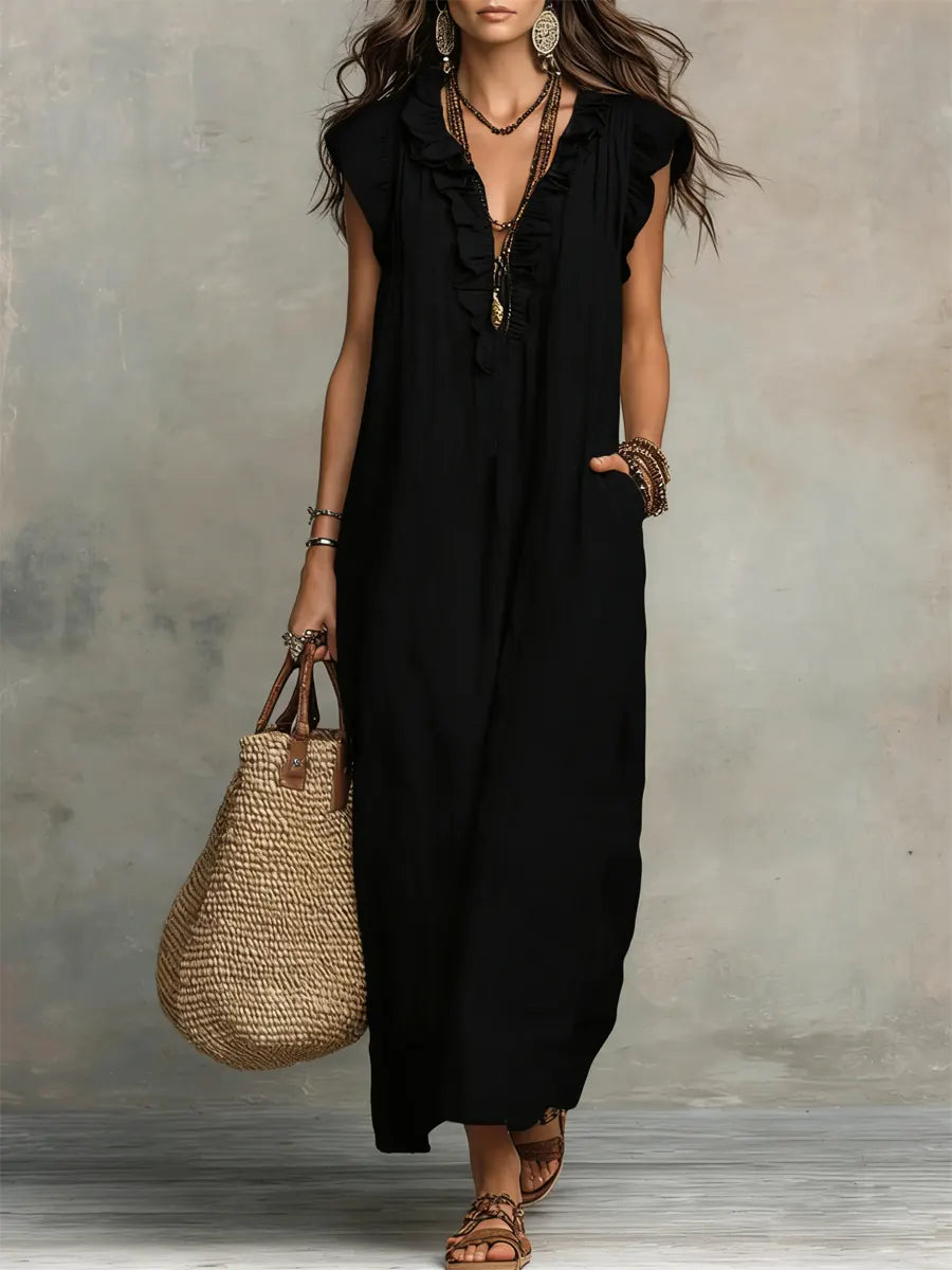 MARGOT | Bohemian Sleeveless V-neck Flowing Maxi Dress