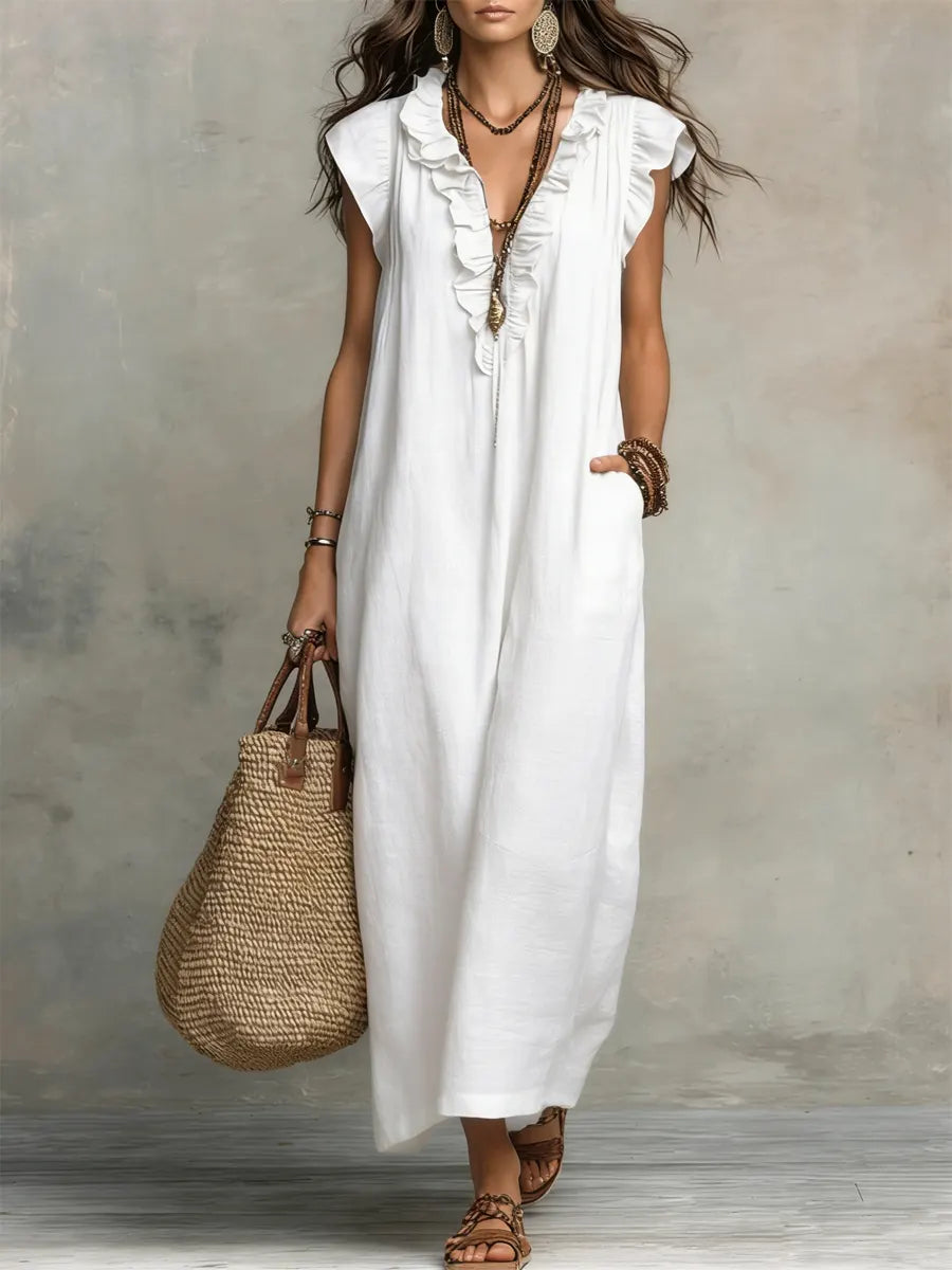 Women's Solid Color Ruffled Art Casual Fashion Cozy Dress