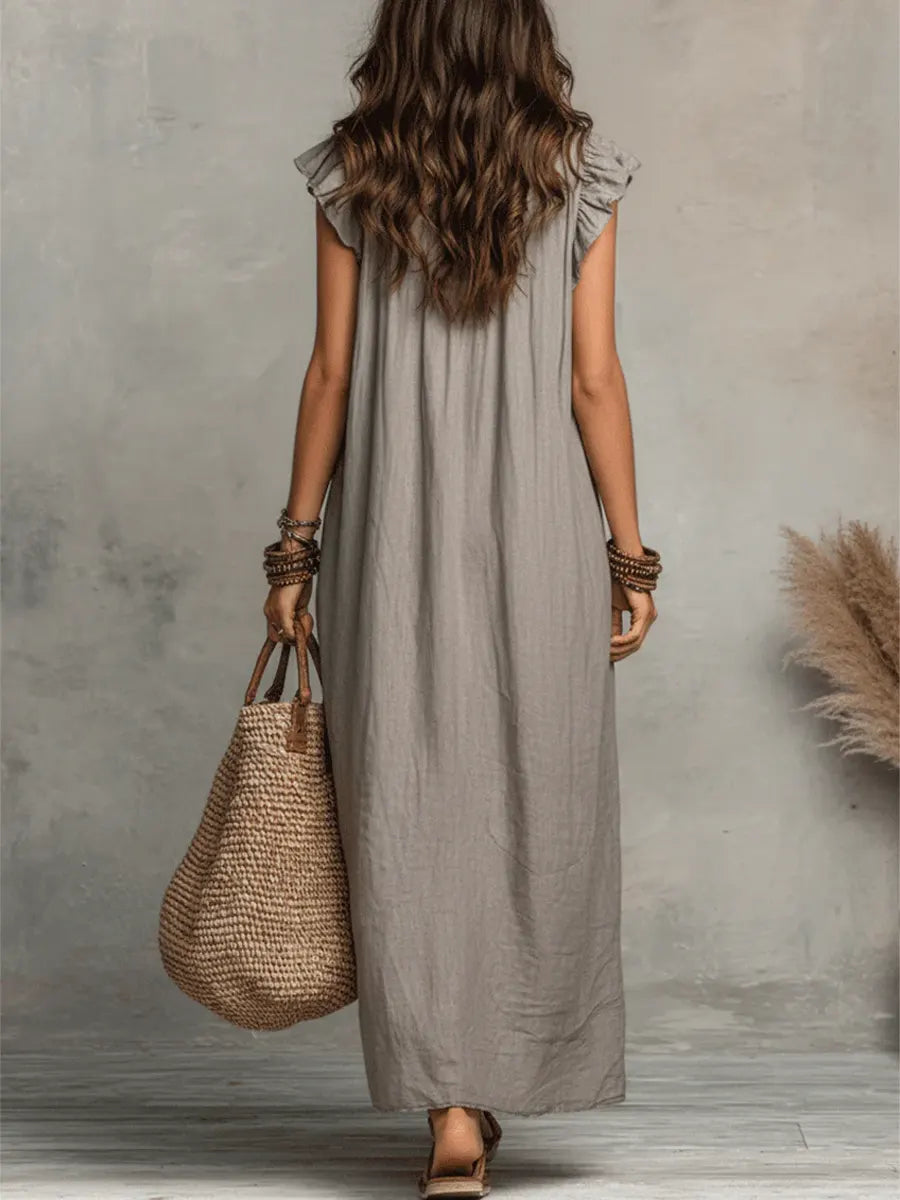 Women's Solid Color Ruffled Art Casual Fashion Cozy Dress