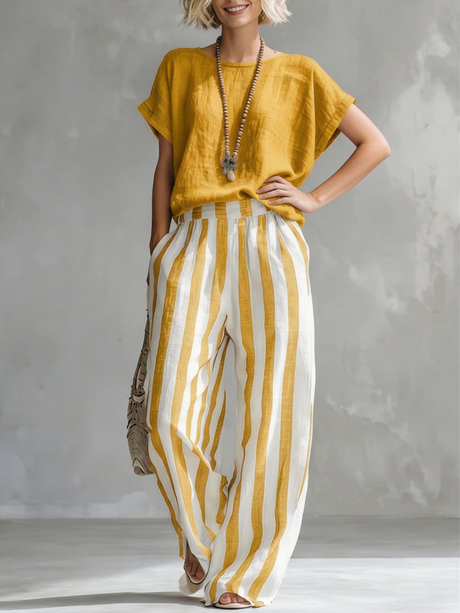 Cozy Loose-fit Striped Two-piece Set