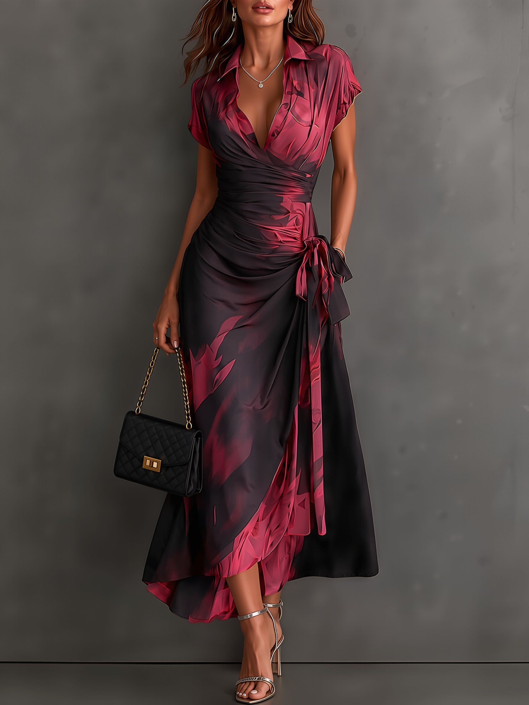 IRIA | Elegant Abstract Print Midi Dress