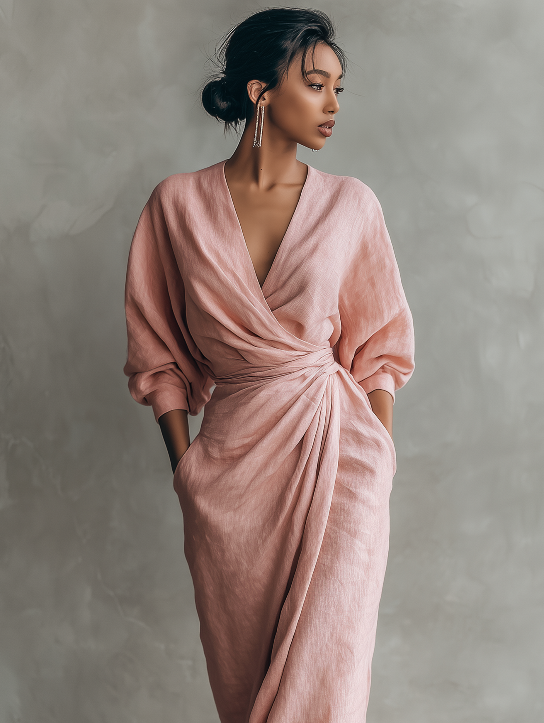 NORA | Draped V-Neck Maxi Dress