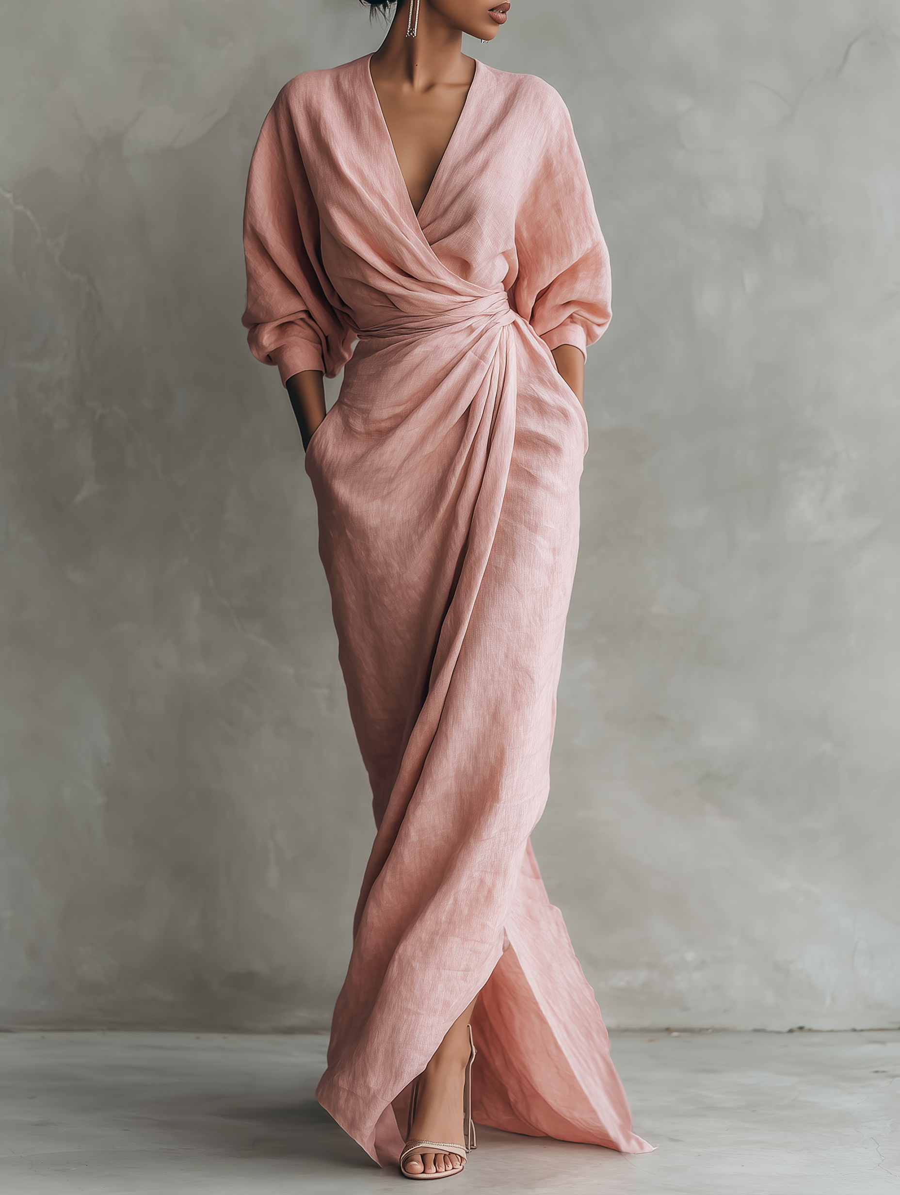 NORA | Draped V-Neck Maxi Dress