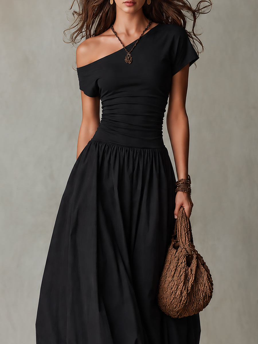 NOELLE | One-Shoulder Bubble-Hem Maxi