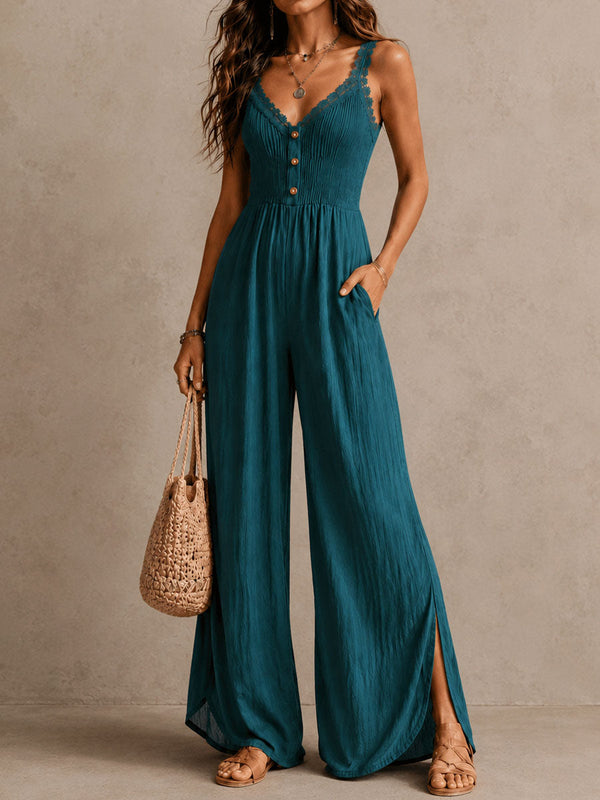 NAYA | Elegant V-Neck Wide Leg Jumpsuit