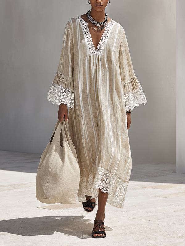 LILA | Relaxed Striped Lace Maxi Dress
