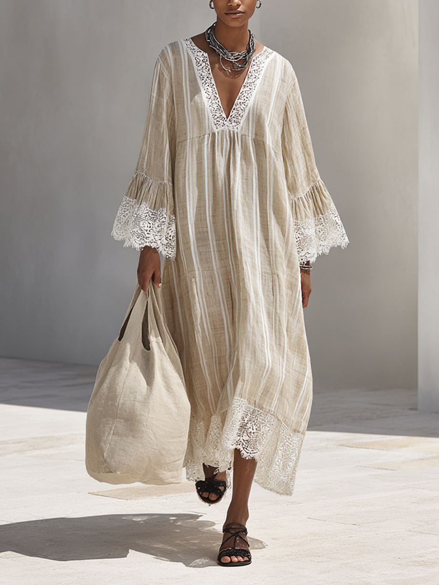LILA | Relaxed Striped Lace Maxi Dress
