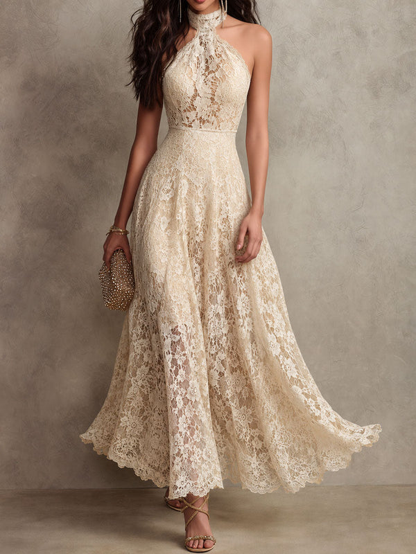 VIENNE | Floral Lace Halter Evening Maxi Dress