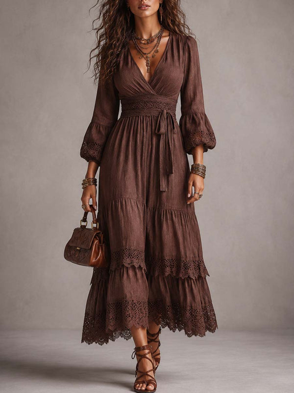 SORREL | Boho Lace-Trim Puff Sleeve Midi Dress