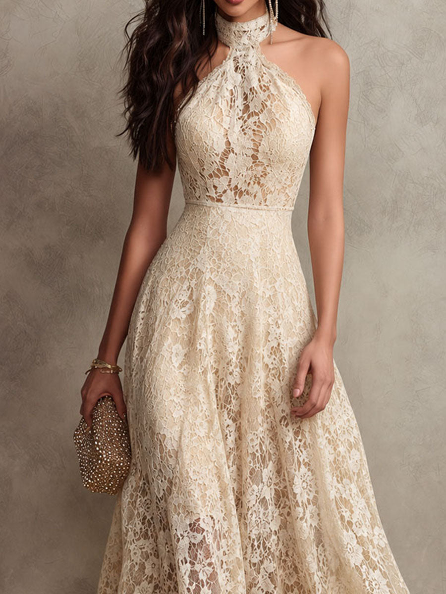 VIENNE | Floral Lace Halter Evening Maxi Dress