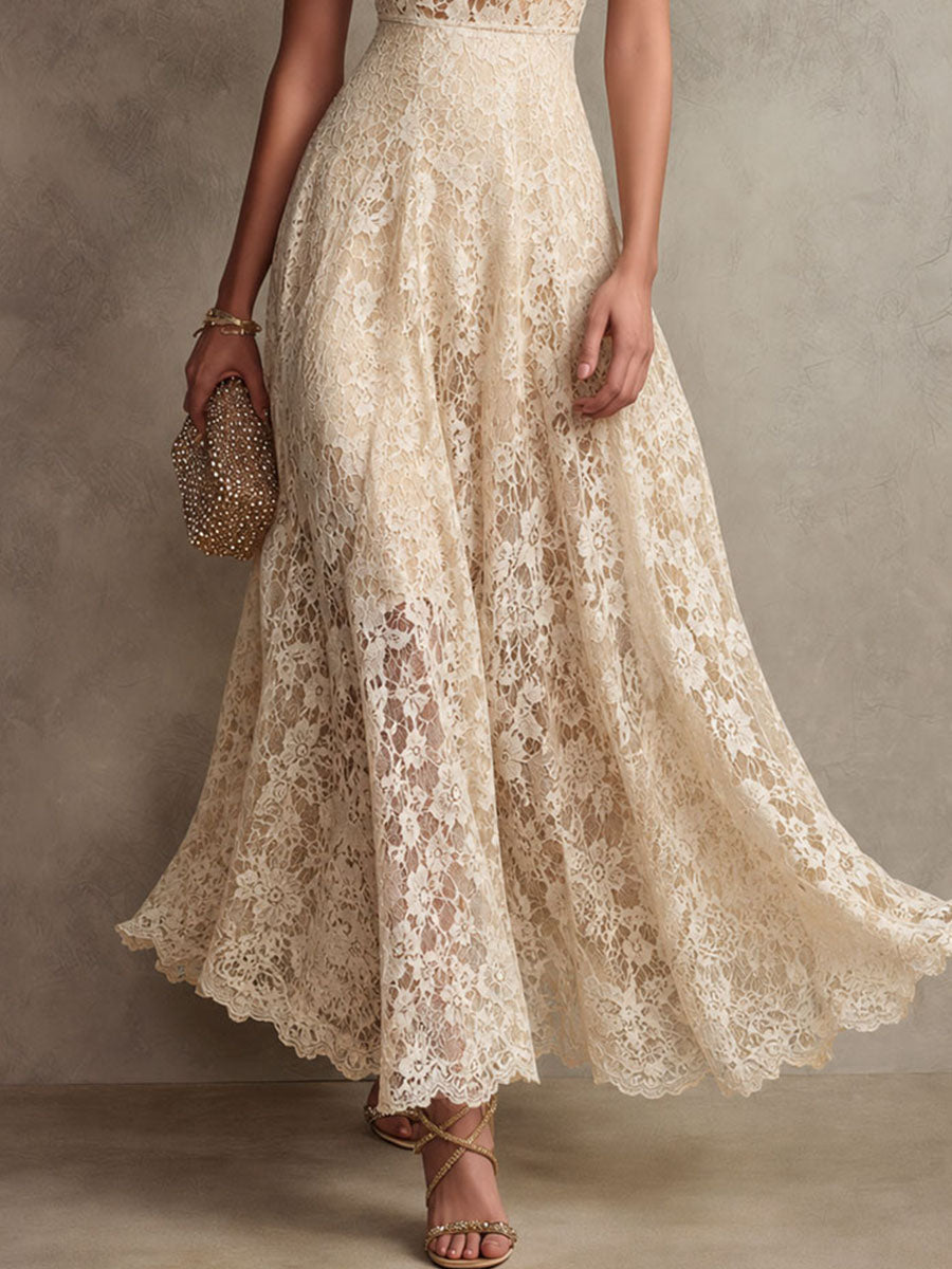 VIENNE | Floral Lace Halter Evening Maxi Dress