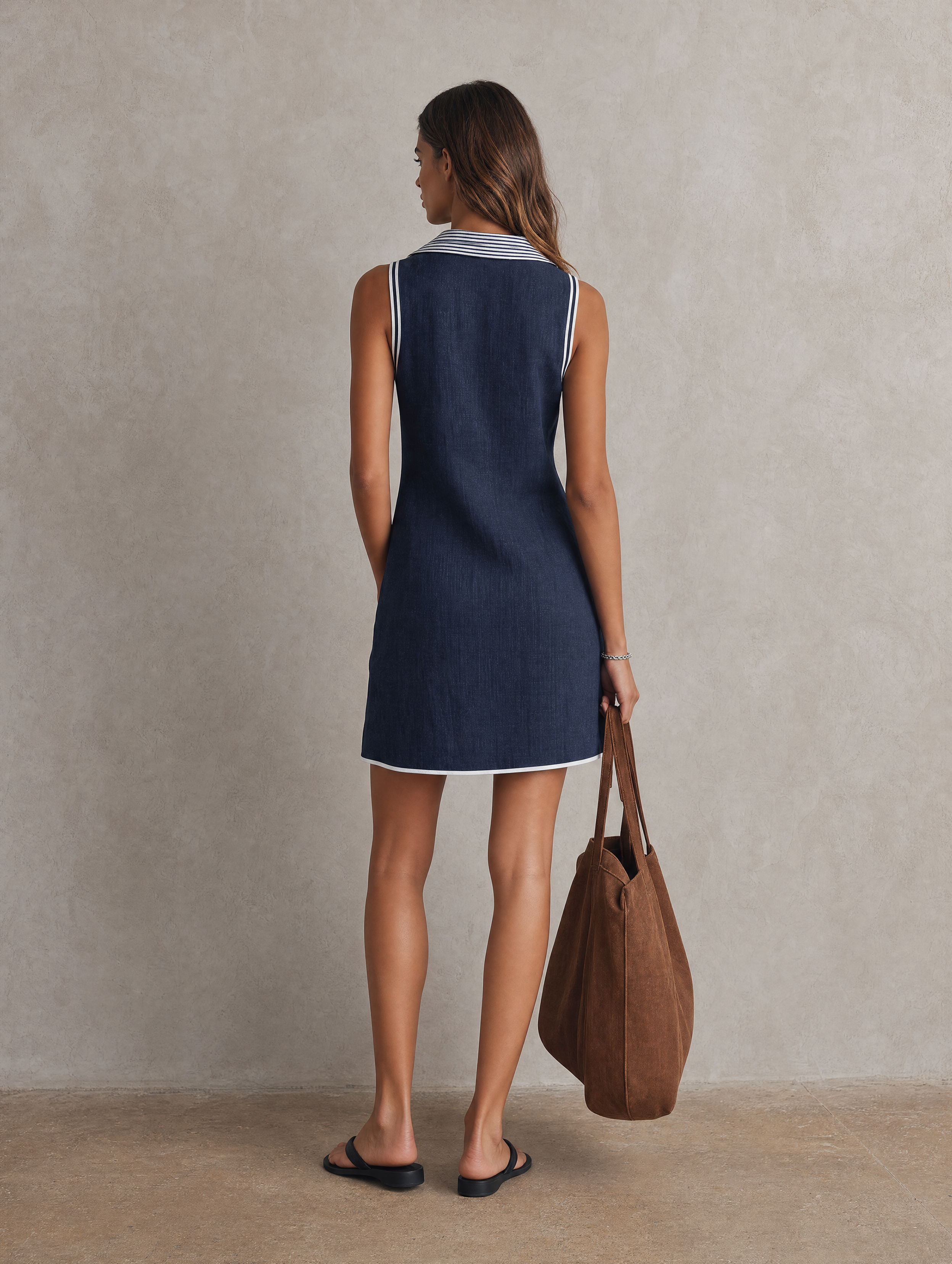 AVERY | Navy Trimmed Collar Mini Dress