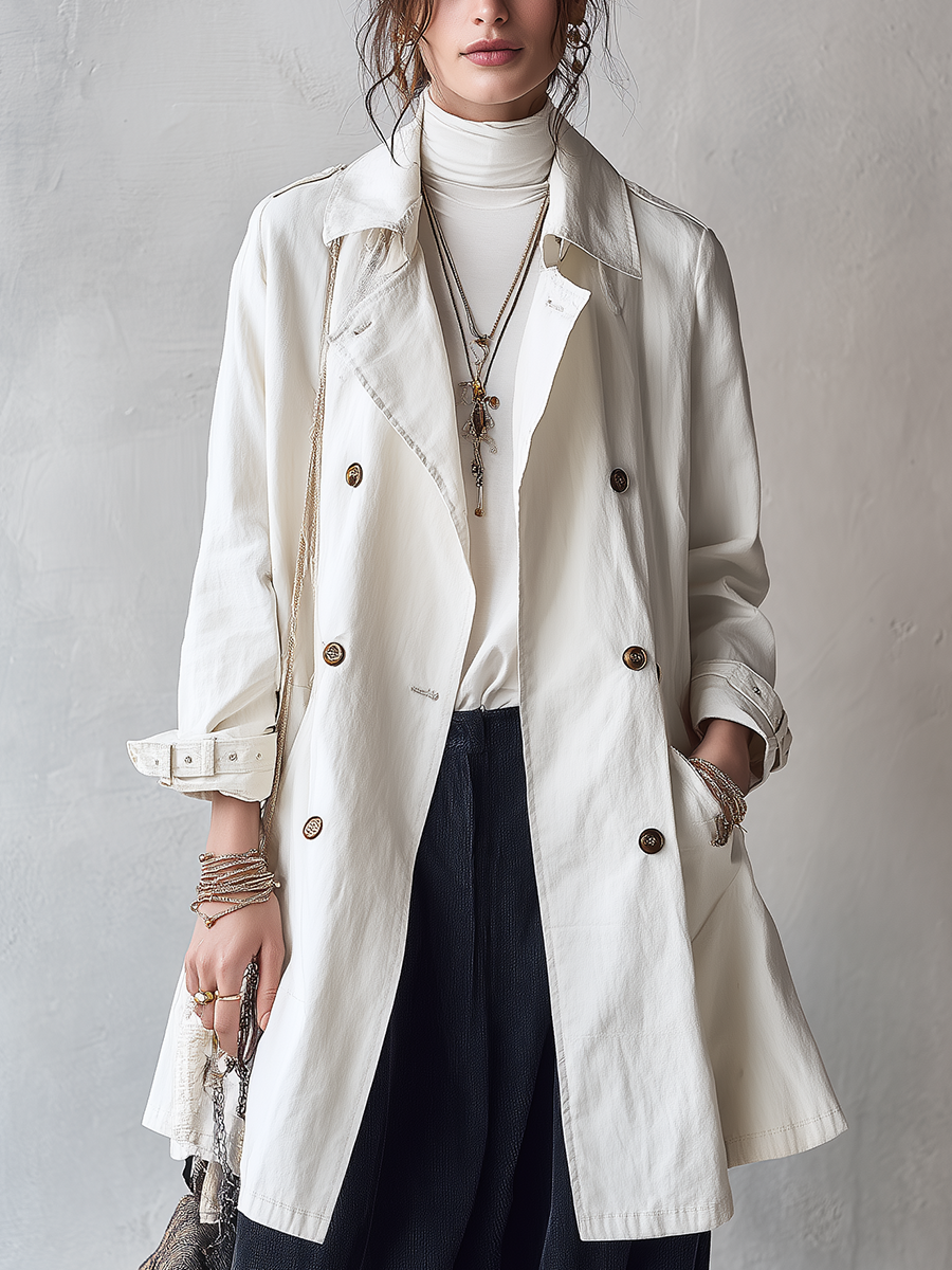 Classic Ivory Double-Breasted Trench Coat
