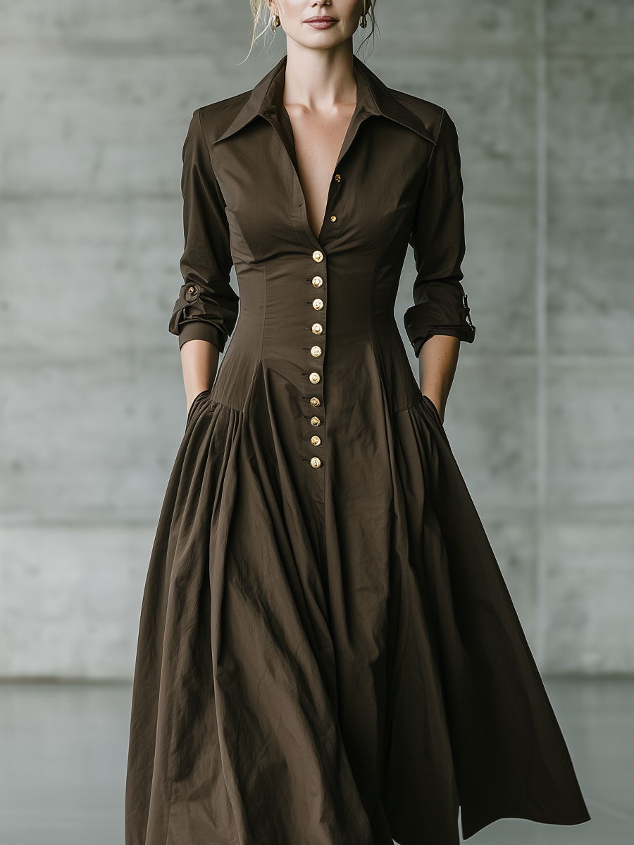 Vintage Luxe Button-Front Fit and Flare Shirt Dress