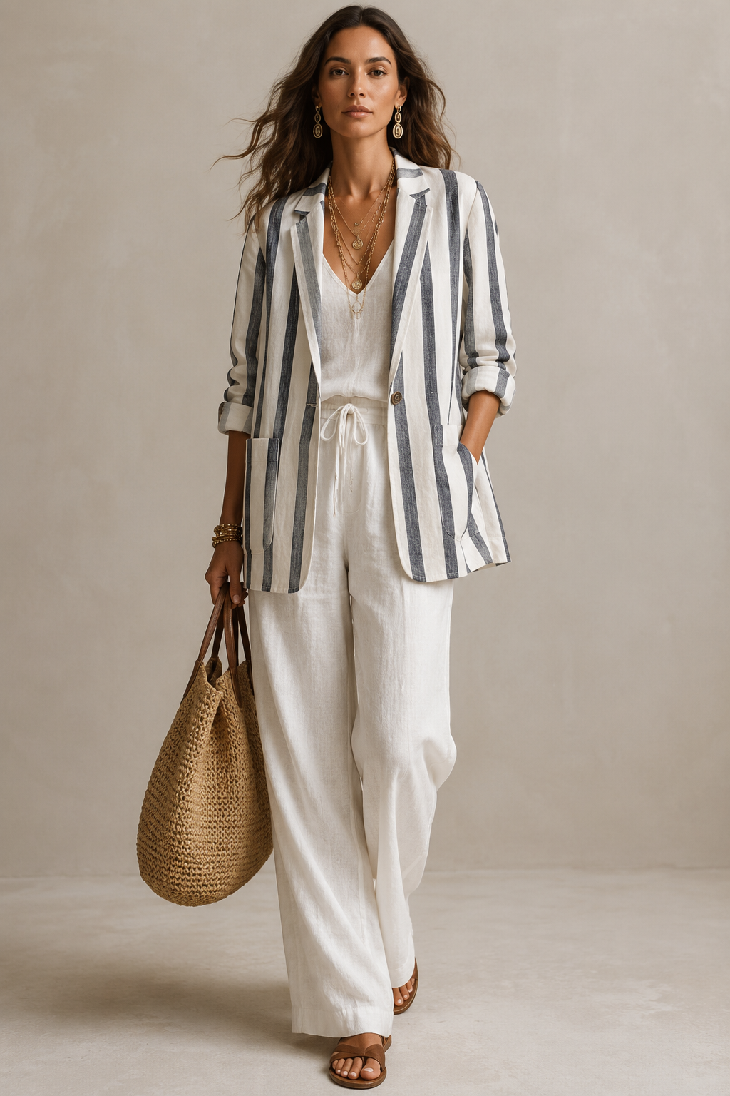 Effortless Oversized Ivory Pinstripe Blazer