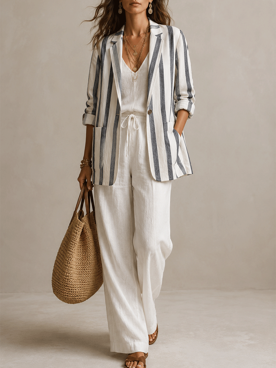 Effortless Oversized Ivory Pinstripe Blazer