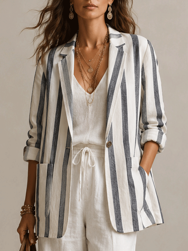 Effortless Oversized Ivory Pinstripe Blazer