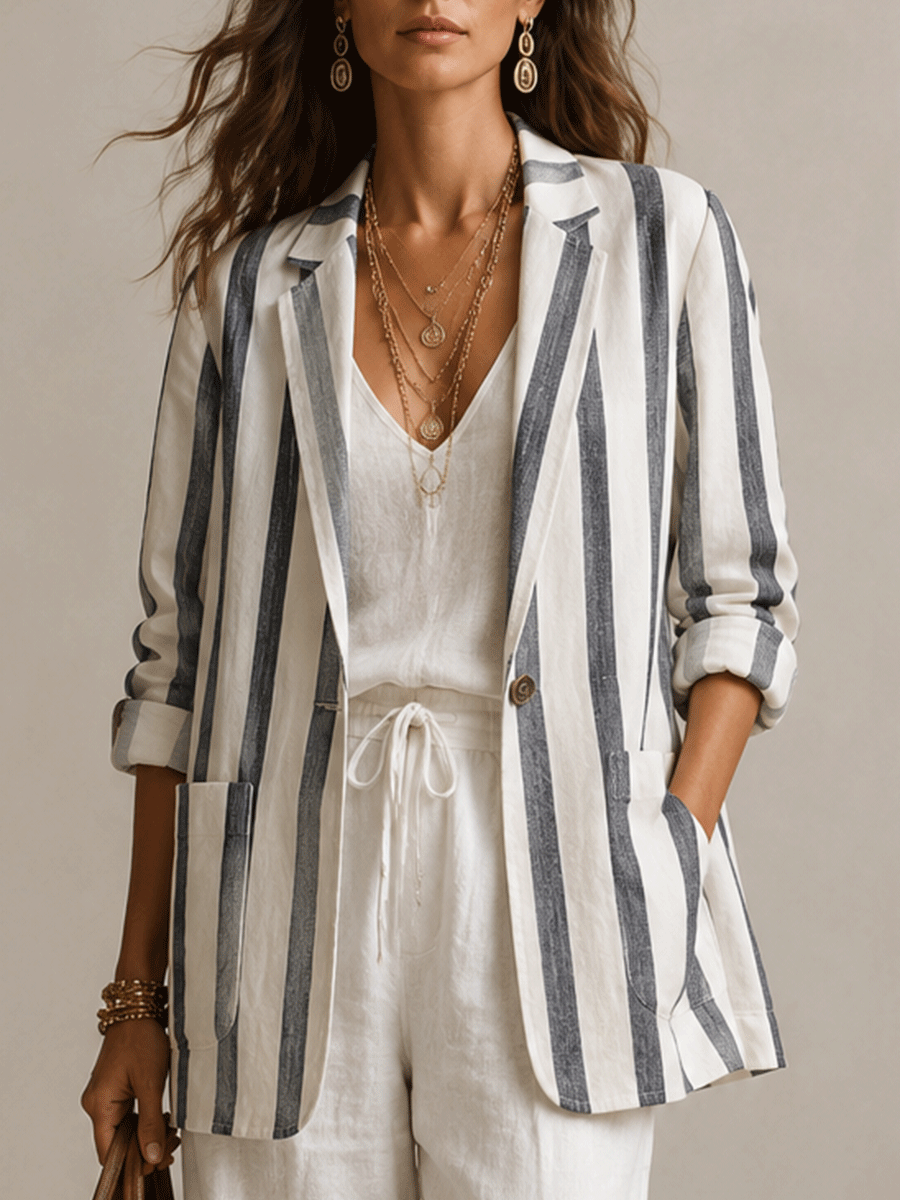 Effortless Oversized Ivory Pinstripe Blazer