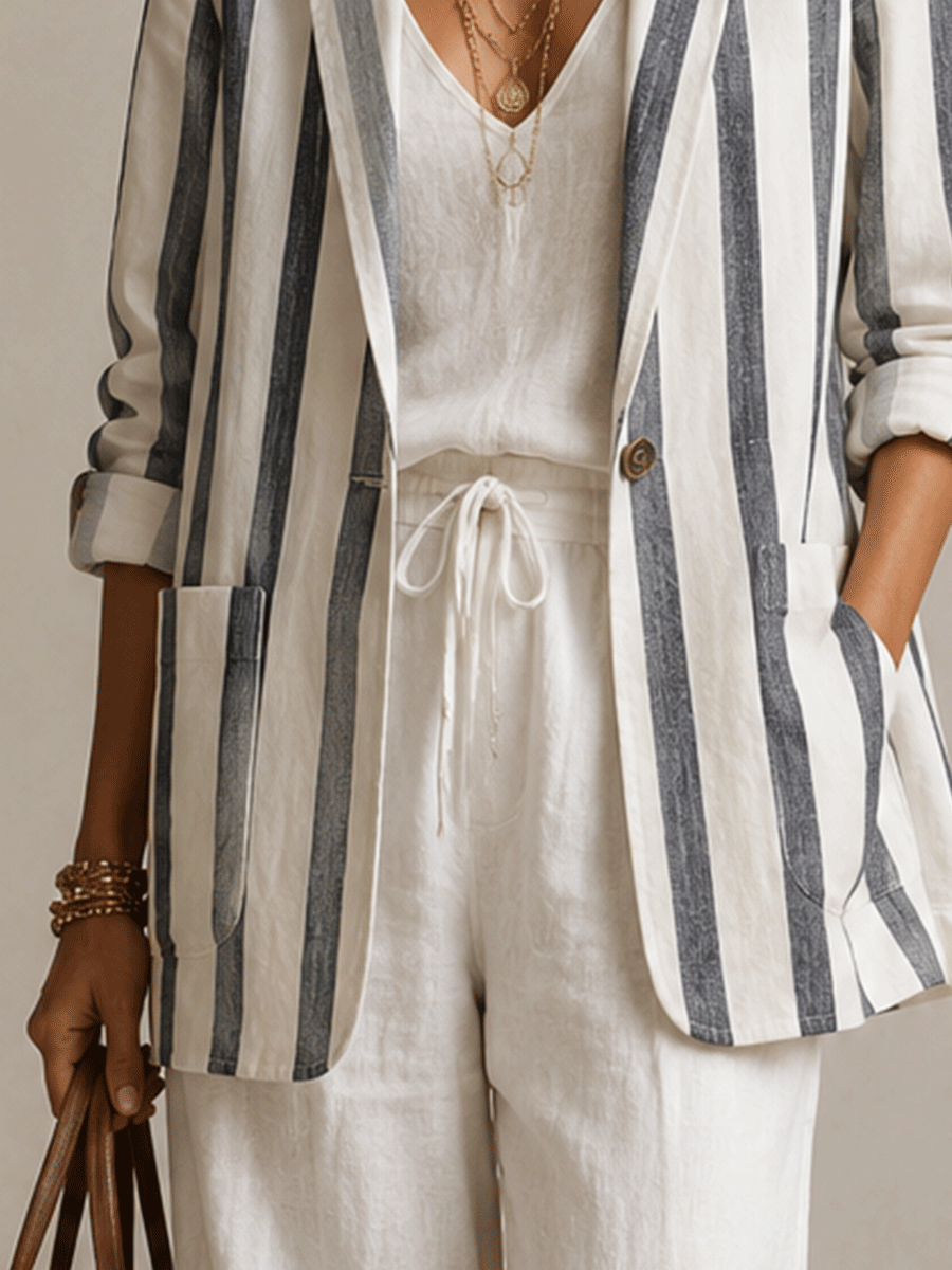 Effortless Oversized Ivory Pinstripe Blazer
