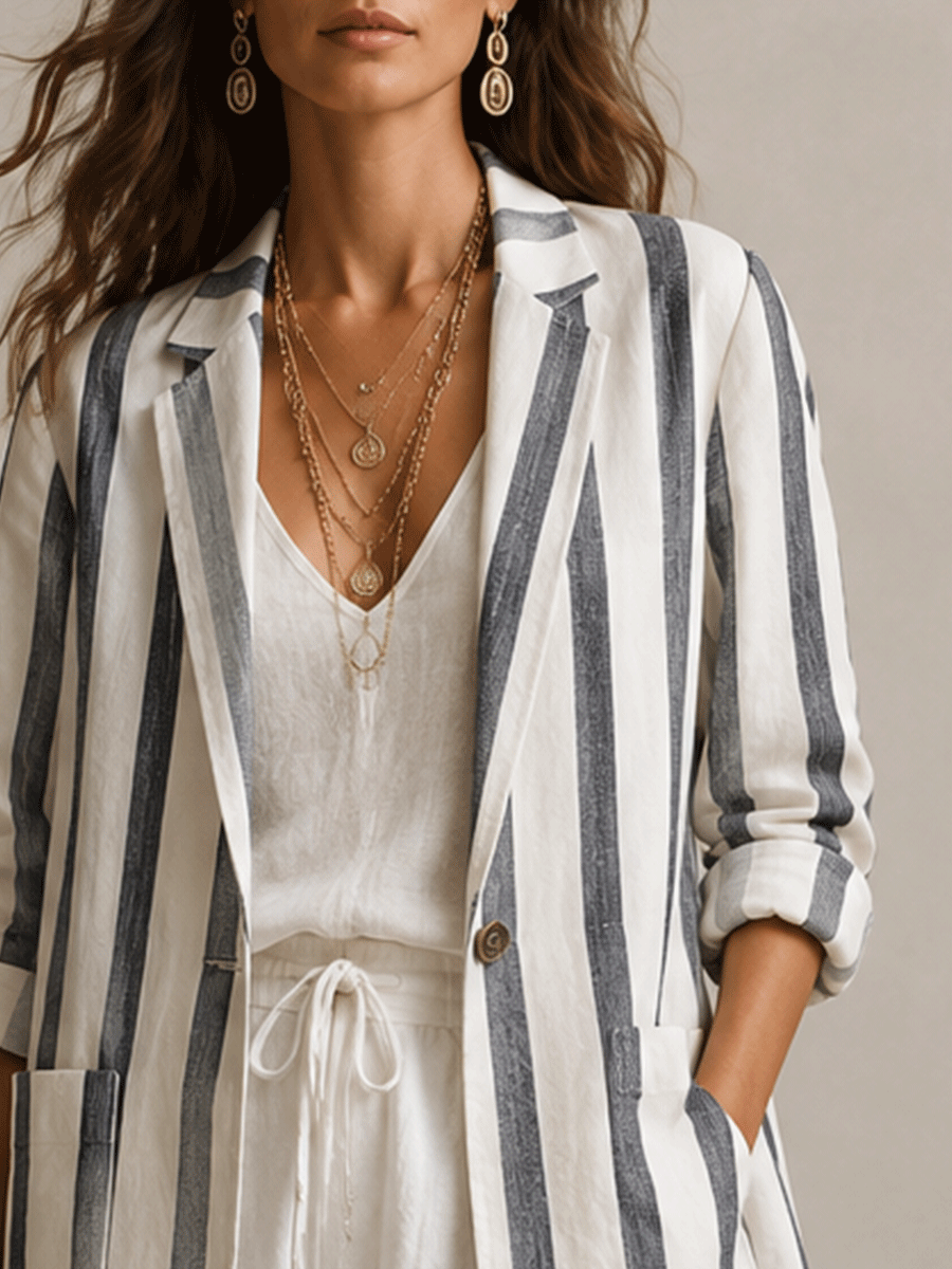 Effortless Oversized Ivory Pinstripe Blazer