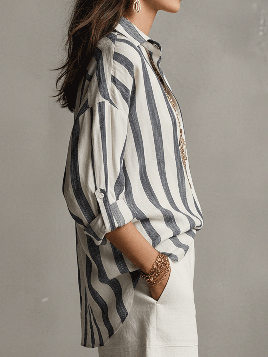 Casual Striped Long-Sleeved Shirt