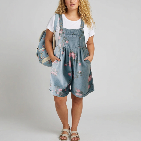 Judy | Vintage Washed Soft Cotton Feel Denim Floral Jumpsuit